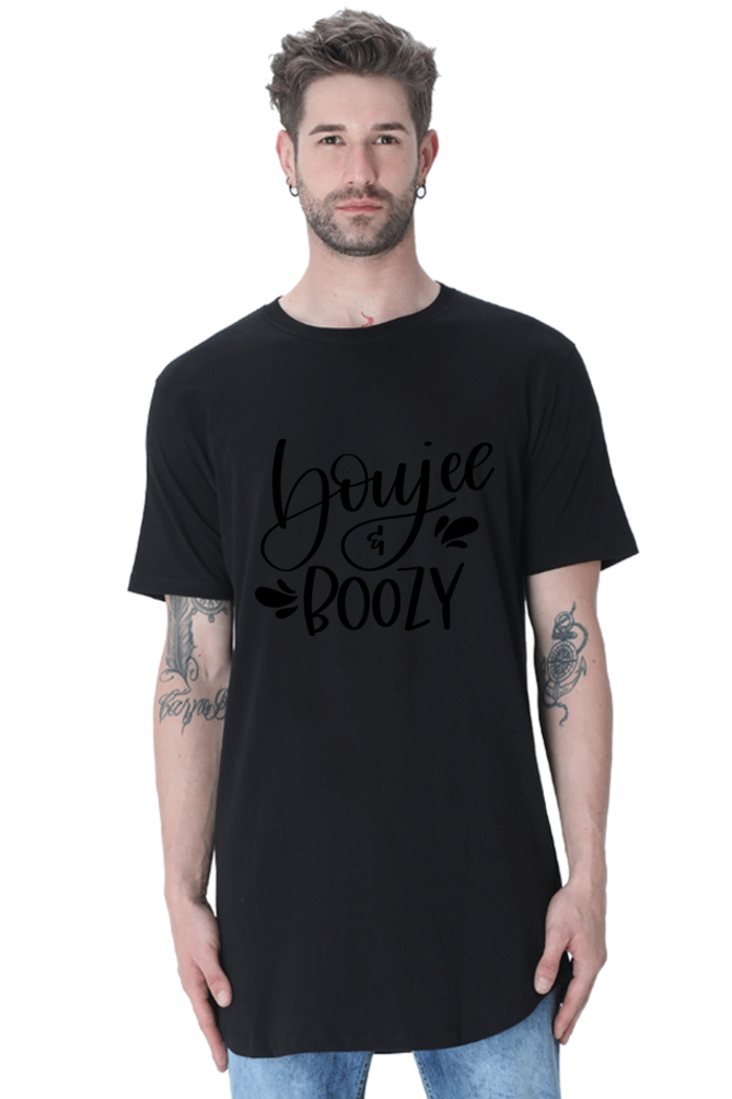 "Premium Male Longline Curved T-Shirt - Sleek Black Essential"